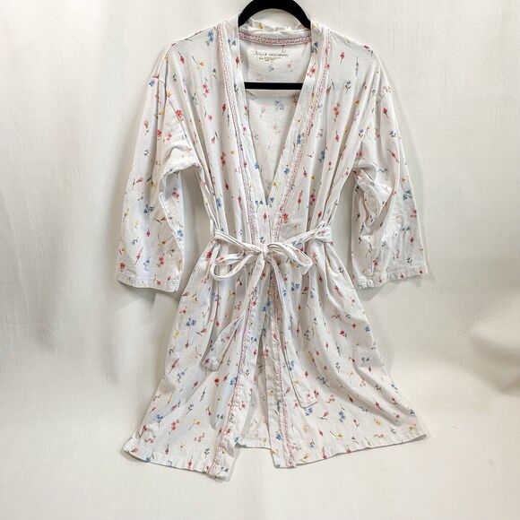 Midnight by Carole Hochman Other - Carole Hochman XS Pink Floral Robe Cotton Cottage Core Wrap Polka Dot Trim